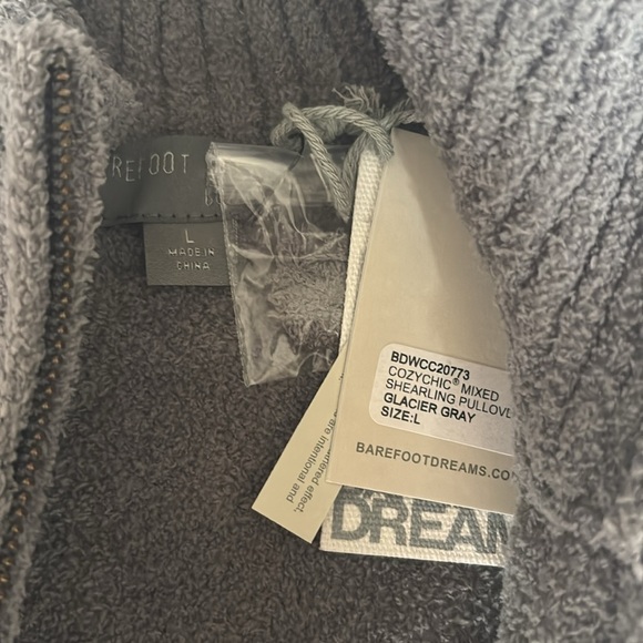 Barefoot Dreams Cozychic Mixed Shearling Pullover Glacier Gray Size Large NWT - Picture 5 of 8